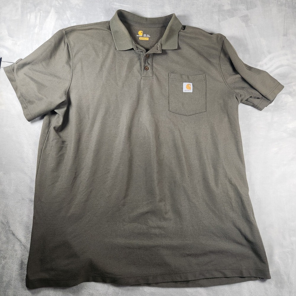 Carhartt Polo Shirt Mens 2XL Tall Olive Green Lightweight Casual Golf Workwear